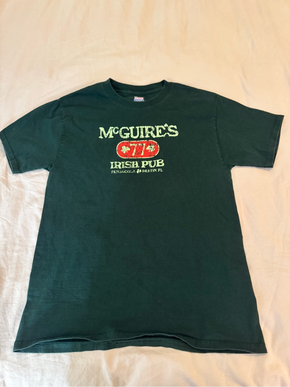 Hanes Dark Green McGuire's Irish Pub Graphic Tee with Red Accent